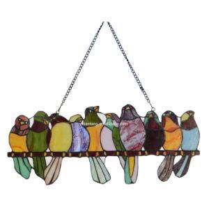 Stained Glass Birds on Wire Hanging Window Panels Tiffany Wall Hanging