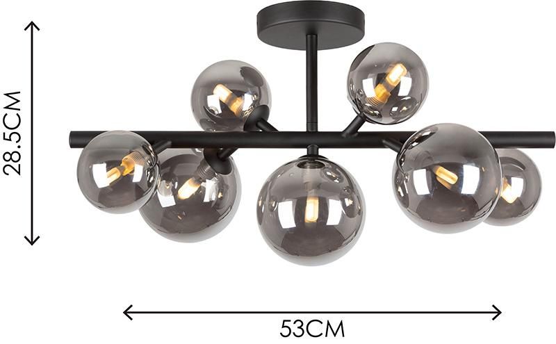 7-Light Glass Globe Chandelier MID-Century Modern Matte Black and Smoky Ceiling Light Fixture Vintage Hanging Pendant Light for Bedroom Living Room Kitchen Farm