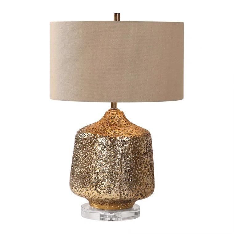 American Simple Desk Lamp Imported From The United States Crystal Gold Glaze Porous Texture Study Living Room Villa Creative Lamp Ceramic Light