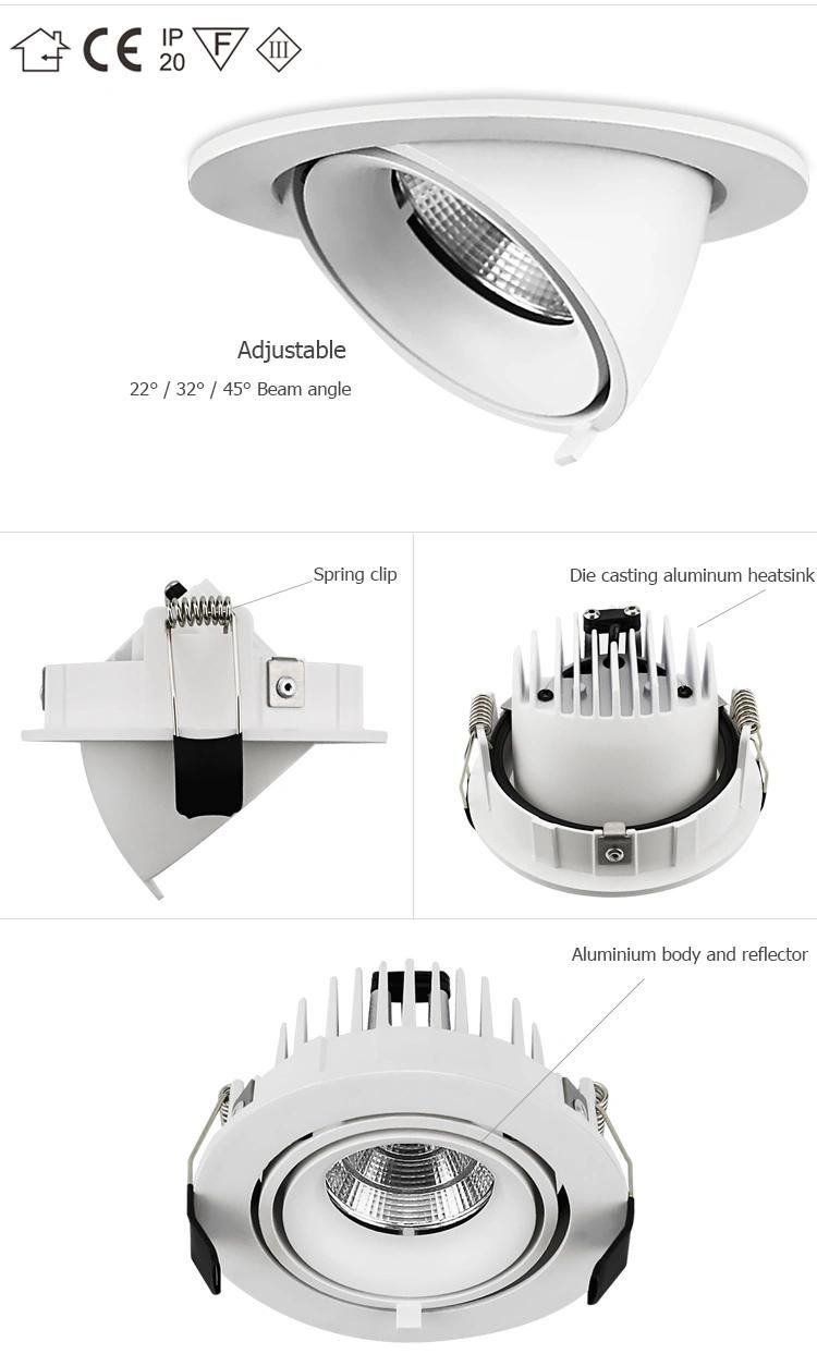 OEM ODM Aluminum TUV CE CB 10W 15W Recessed Adjustable LED Spot for Hotel and Apartment Residential Rooms LED Downlight