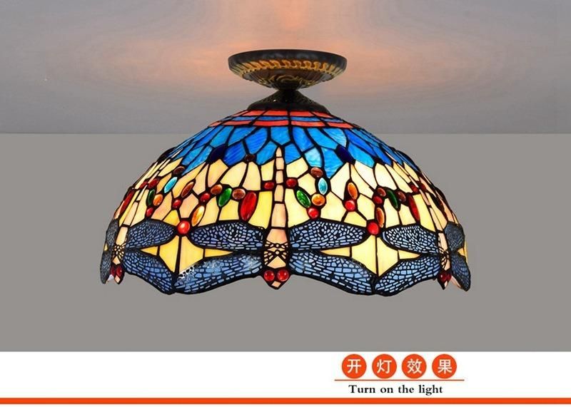 40cm European Blue Dragonfly Tiffany Stained Glass Restaurant Bedroom Aisle Corridor Ceiling Lights (WH-TA-14)