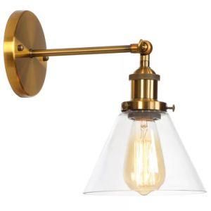 Indoor E27 Adjustable Brass Copper Bracket Lamp with Glass Lampshade