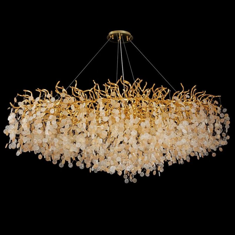 2022 Meerosee Luxurious Crystal Chandelier Golden Modern Pendant Lighting for Restaurant Hotel Raindrop Linear Light Fixture