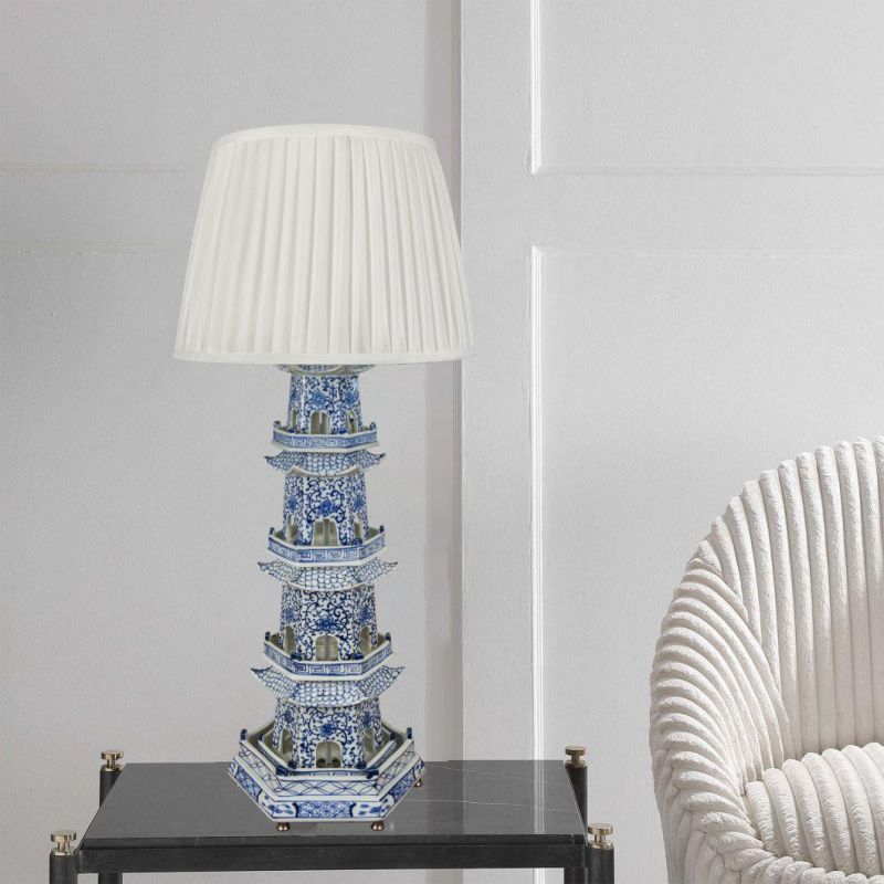 Classical Blue and White Porcelain Tower Base Lighting Indoor Table Lamp