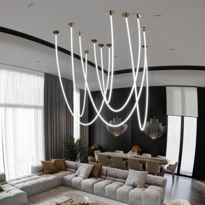 Hotel Atrium Linear Light Sand Table Soft Pendant Restaurant Musical Note Decorative Chandelier