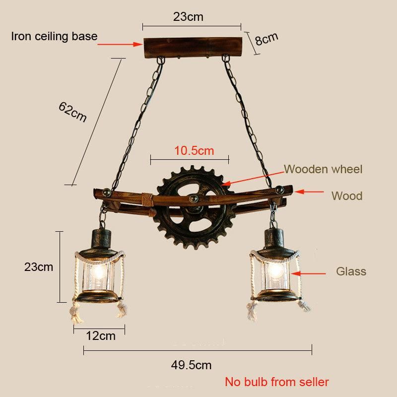 American Design Glass Chandelier Retro Cafe Wooden Lamp Gear Industrial Rectangle Chandelier (WH-VP-71)