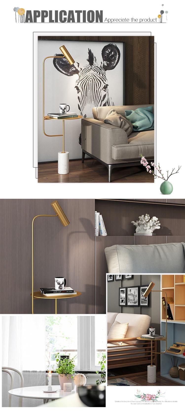 White Marble Base Gold Metal Inovation Hotel LED Floor Lamp with Tray