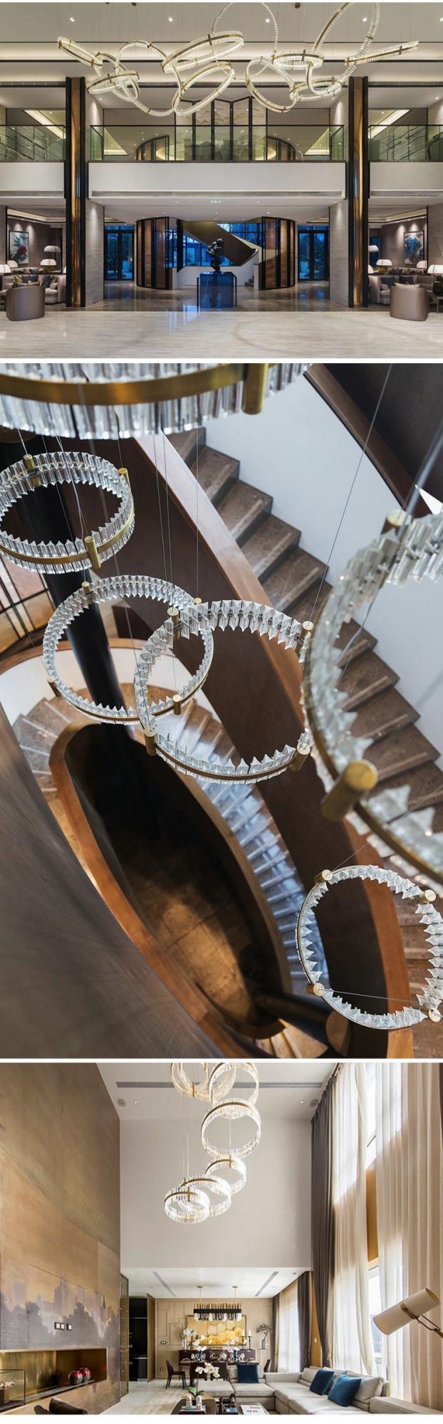 New Design Decorative Commercial Long Staircase Big Custom Modern Round Crystal LED Chandelier Light