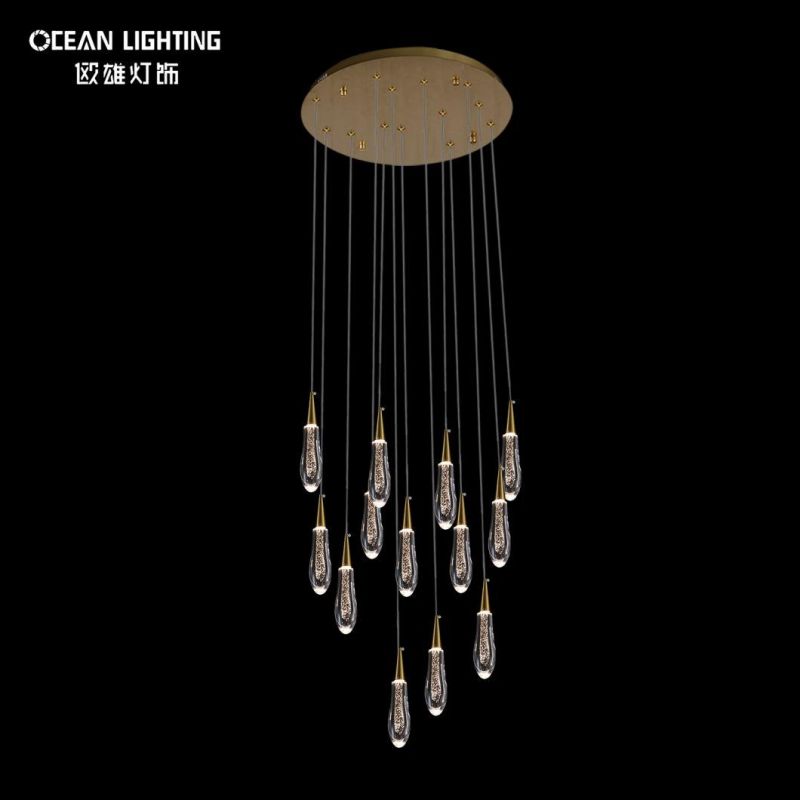 Long Water Drop Warm Lighting 3000K Metal Crystal 16*3W Chandelier