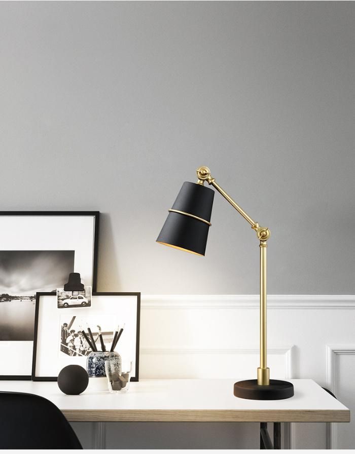 Modern Gold Nad Black Bedroom Desk Table Lamp with Adjustable Angle