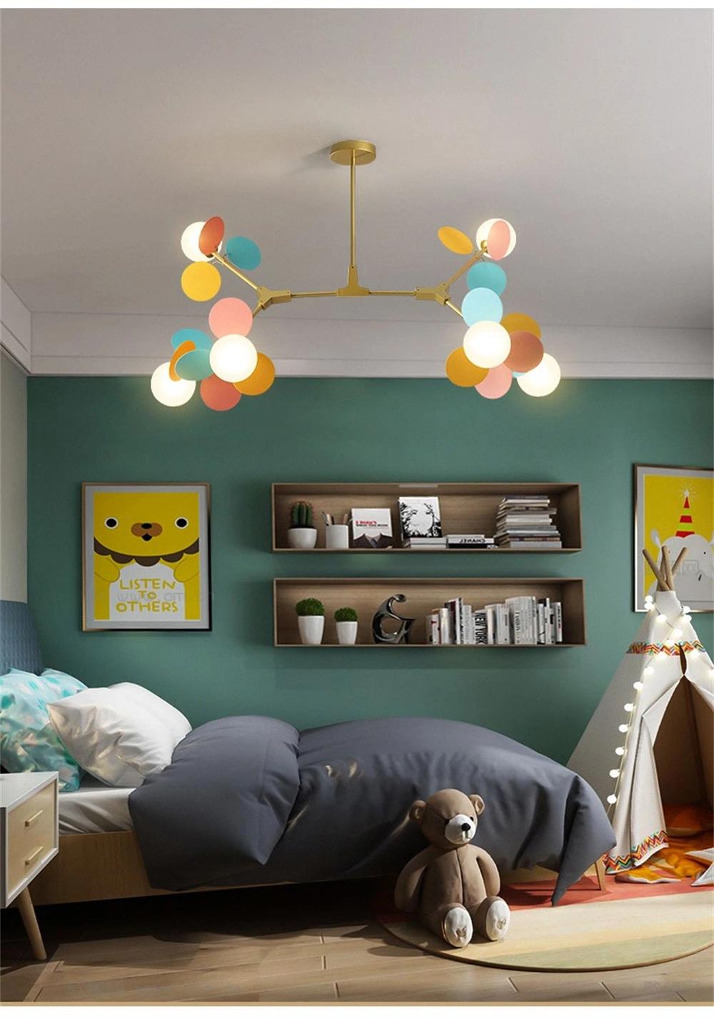 Modern LED Lamp Children′s Bedroom Color Chandelier Nordic Living Room Dining Room Glass Ball Luster Golden Molecular Chandelier