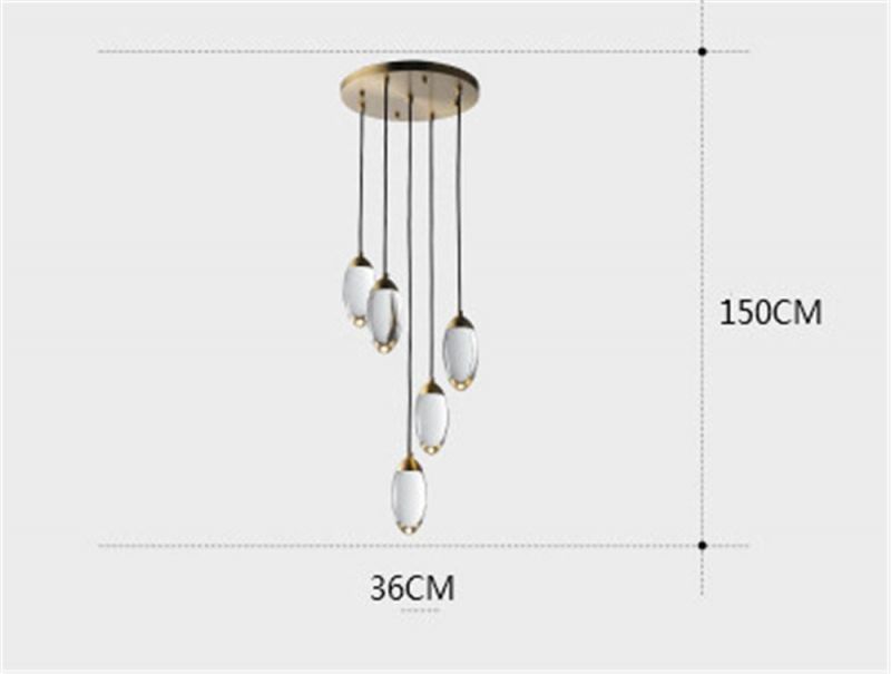 Crystal Stair Chandelier Lighting Modern Copper Luxury Design Hanging Lamp