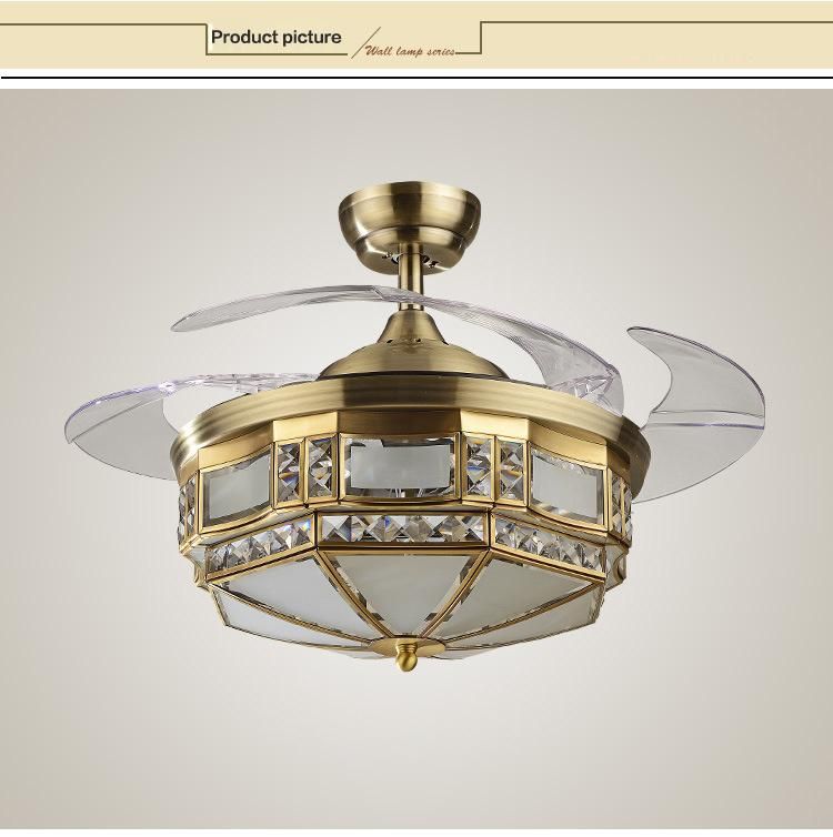 Luxury Crystal Chandelier Fancy Hotel Pendant Light Ceiling Fan with Lights