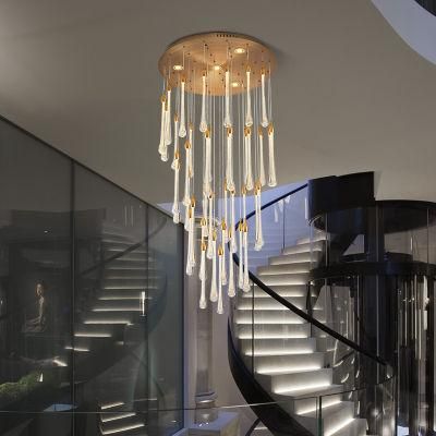 Post-Modern Staircase Long Chandelier Light Luxury Villa Living Room Large Chandelier Water Drop Chandelier