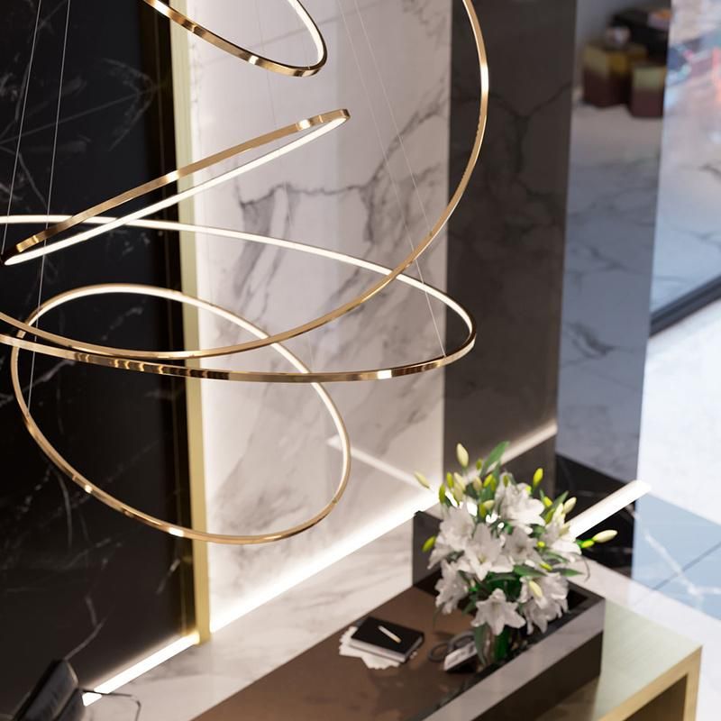 Modern Stainless Steel Creative Large Living Room Villa Staircase Pendant Lamp