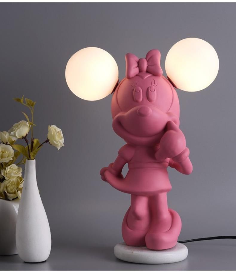 2022 Modern Home Nordic Style Resin Bedroom Bedsides Cute Mickey Mouce Pink Sweet Table Lamp