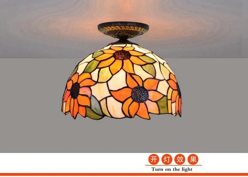 America Countryside Tiffany Multi-Color Glass Dining Room Bedroom Flower LED Ceiling Light (WH-TA-28)