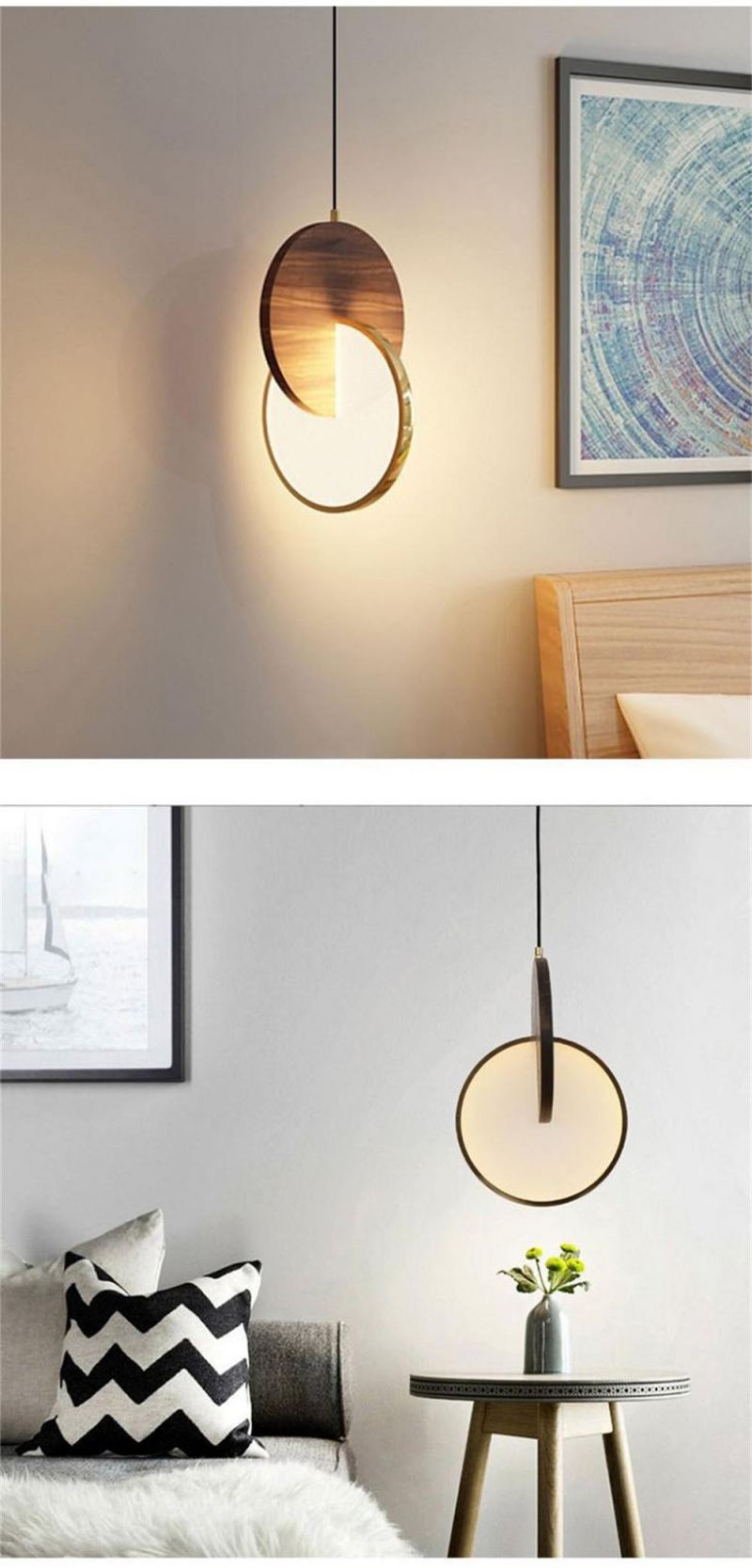 Simple Walnut LED Pendant Lamp Bedroom Bedside Lamps Home Decor Atmosphere Pendant Lights Nordic Modern Restaurant Light Fixture