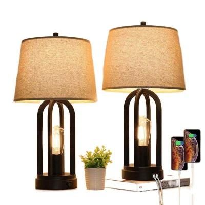 Decorative Smart Lamp Table Lamp Study Lamp Wooden Home Goods Designed USB Charging Port Bed Side Lamps