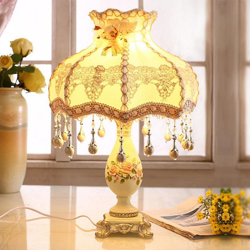European Lamp Vintage Table Lamp Classical Fabric Bedside Light Indoor Plug Without Bulb