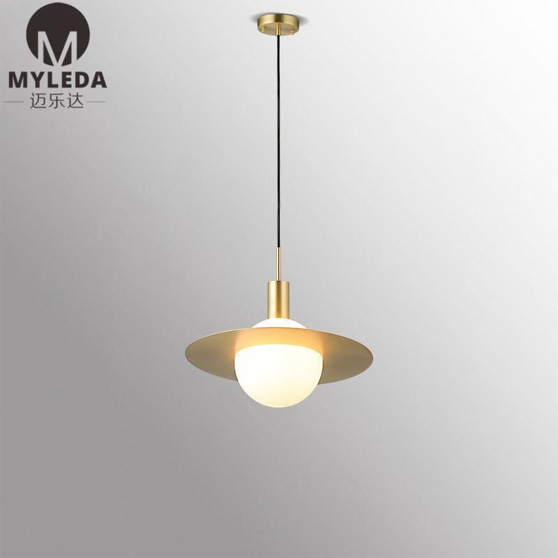 Modern Luxury Brass Metal White Glass Round Ball Pendant Light