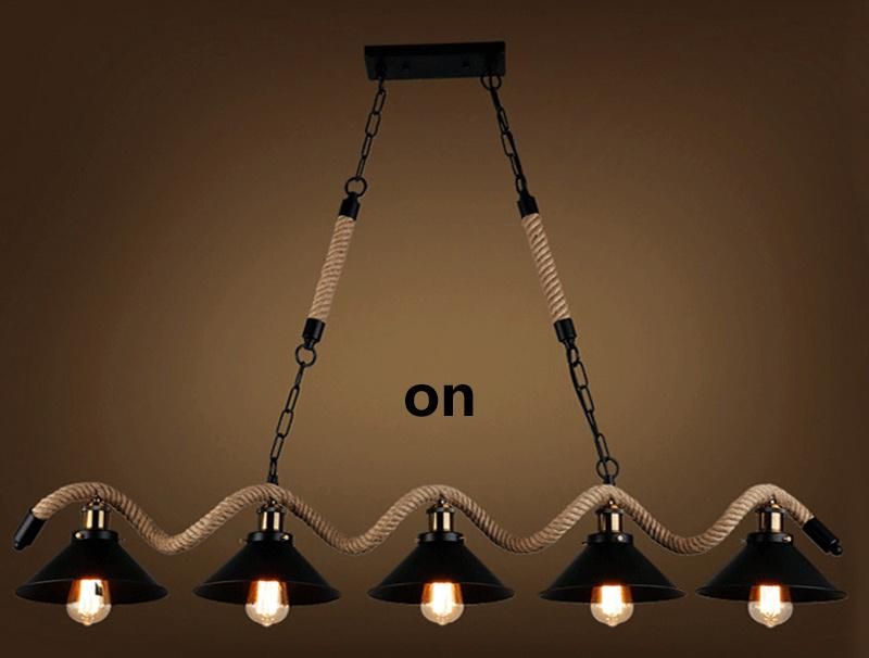 Vintage Hemp Rope Chandelier Lamp Hanging Pendant Light Ceiling Lights Indoor Decoration Lighting