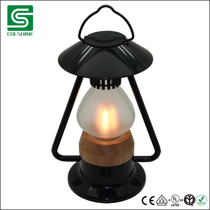 Vintage Lantern Table Lamp with USB Charger