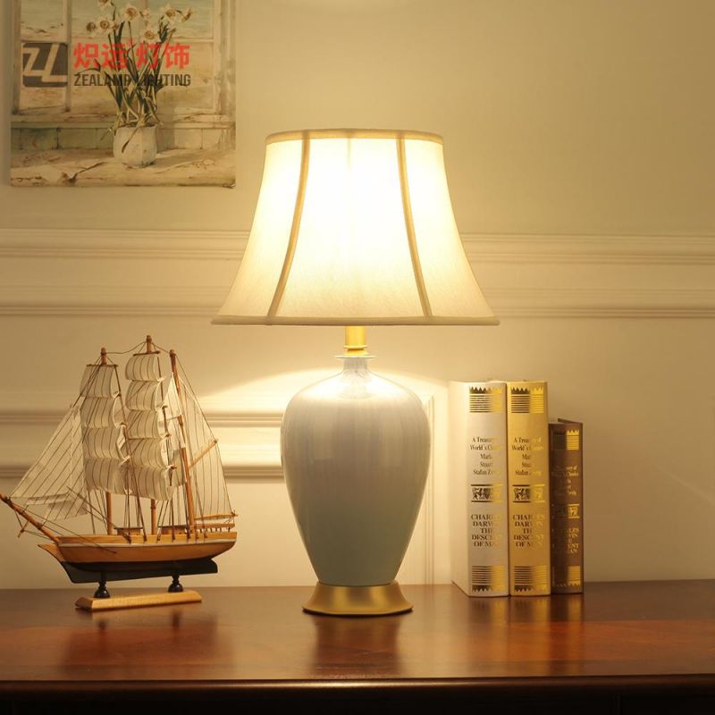 Modern Porcelain Lamp Body Fabric Shade Table Lamp for Decor