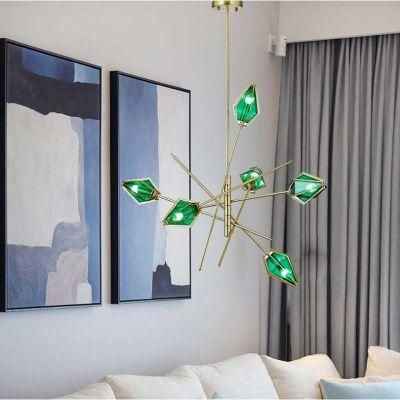 Designer Green Dimond Glass Metal E14 Modern Pendant Lamp Hotel Living Room Reataurant Chandelier Modern Pendant Lamp