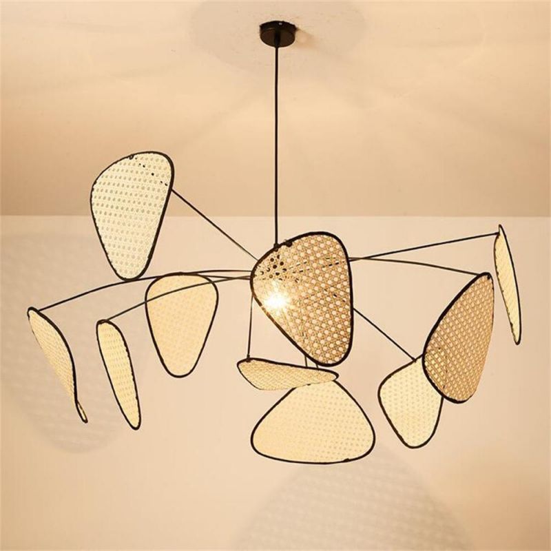 Wicker Chandelier Living Room Studio Kitchen Wood Bamboo Lamp Shades Chandeliers Creative Leaf Grid Rural Hand Made Rattan Lamp