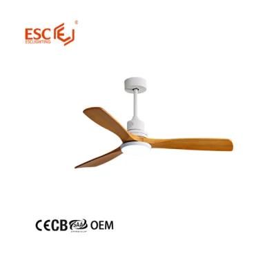 Simple Down Mount 110V 220V Remote Control Wooden Fan Blades Ceiling Fan and Light