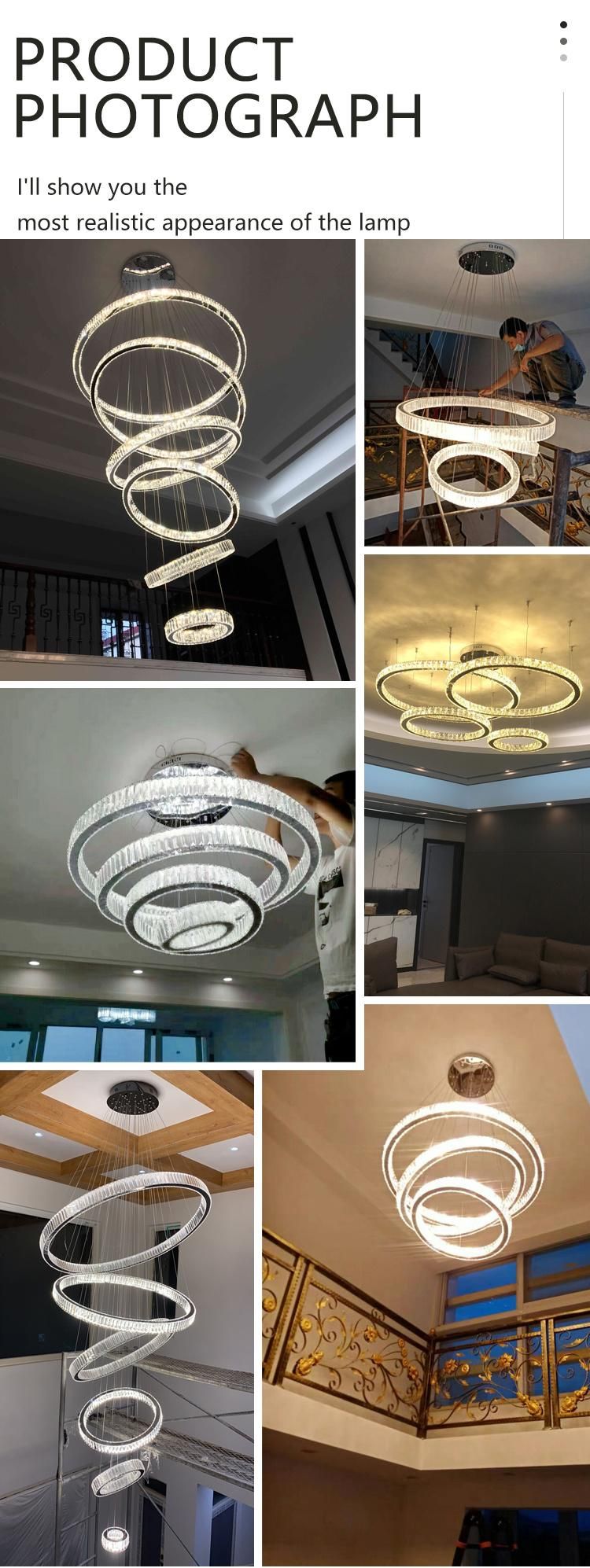 Modern Style Decoration Hotel Banquet Hall Long Staircase Custom Round LED Chandelier Lamp