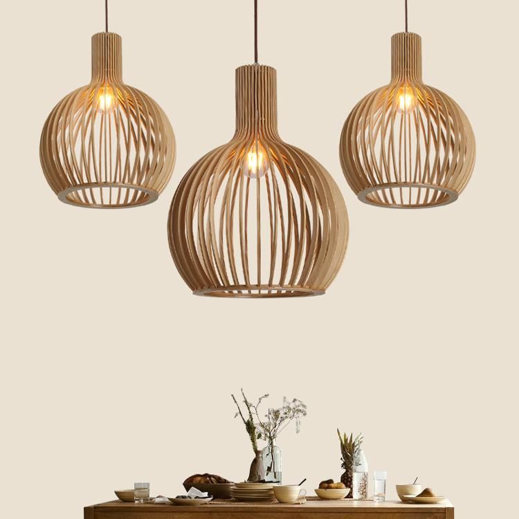 Fancy Metal Lantern Style Wooden Pendant Lamp