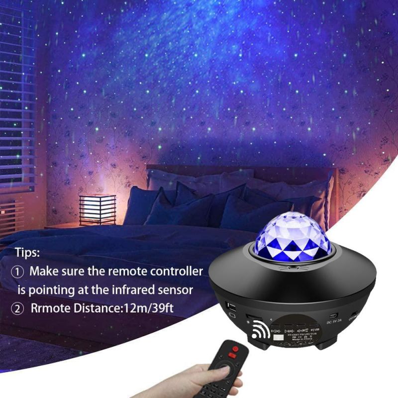 LED Star Projection Light USB Bluetooth Romantic Fantasy Rotating Atmosphere Light Voice-Controlled Ocean Starry Night Light