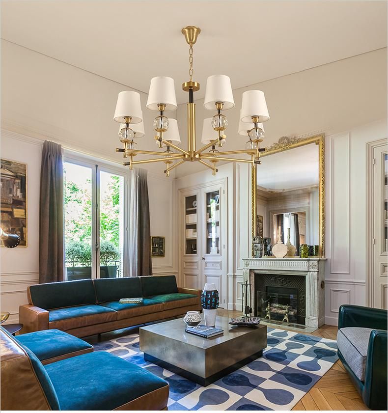 American Copper Living Room European Crystal Copper Bedroom Restaurant Simple Copper Chandelier Pendant Lighting