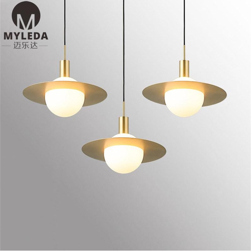 Modern Luxury Brass Metal White Glass Round Ball Pendant Light