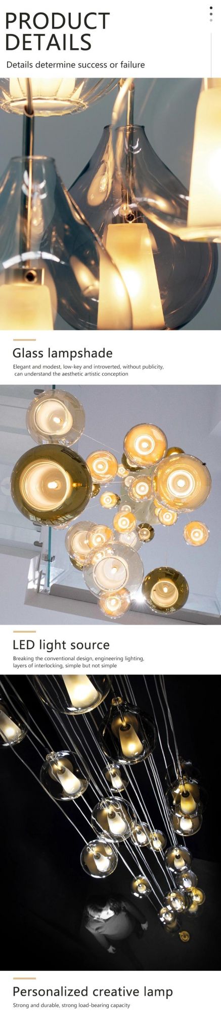 New Design Decoration Show Room Long Staircase Glass Engineering Custom LED Chandelier