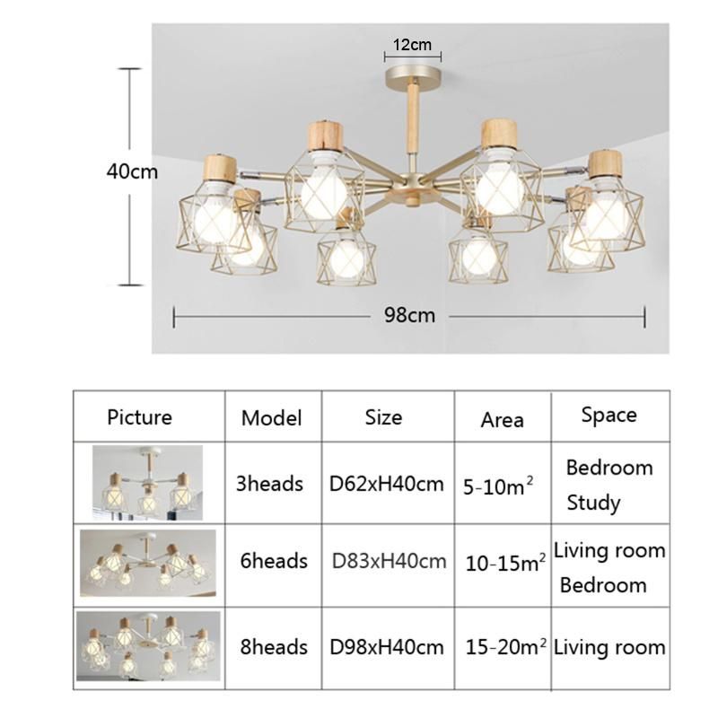 Vintage Chandelier Ceiling Chandeliers Adjustable Lustre for Living Room Bedroom Kitchen Wood Lighting (WH-WA-26)