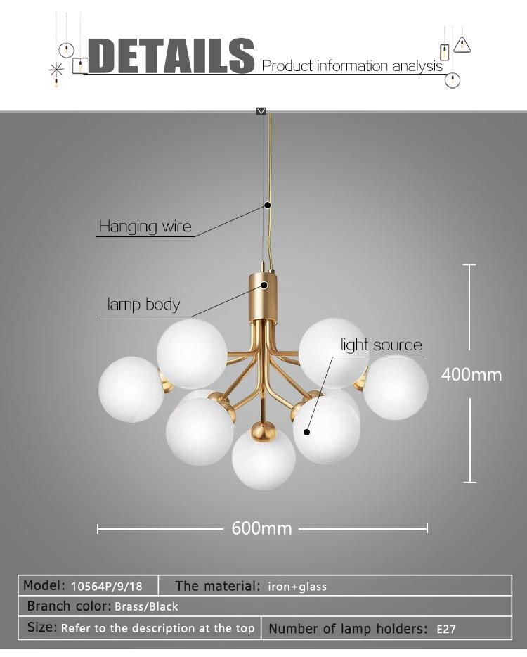 Contemporary Unique Design Creative Iron Glass Living Room Modern E27 Pendant Light