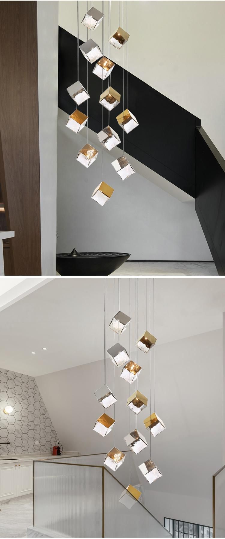 High Brightness Decorative Long Stair Dining Hall Show Room Glass Custom LED Chandelier Lamp