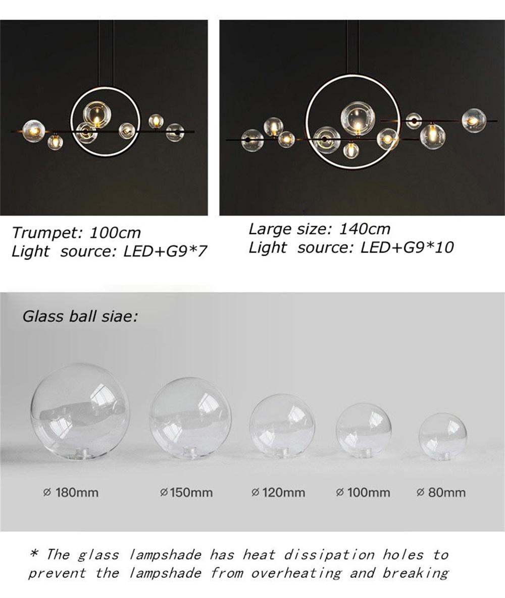 Post Modern Restaurant Glass Strip Bubble Lamp Nordic Creative Personalized B & B Bedroom Bar New Aluminum Magic Bean