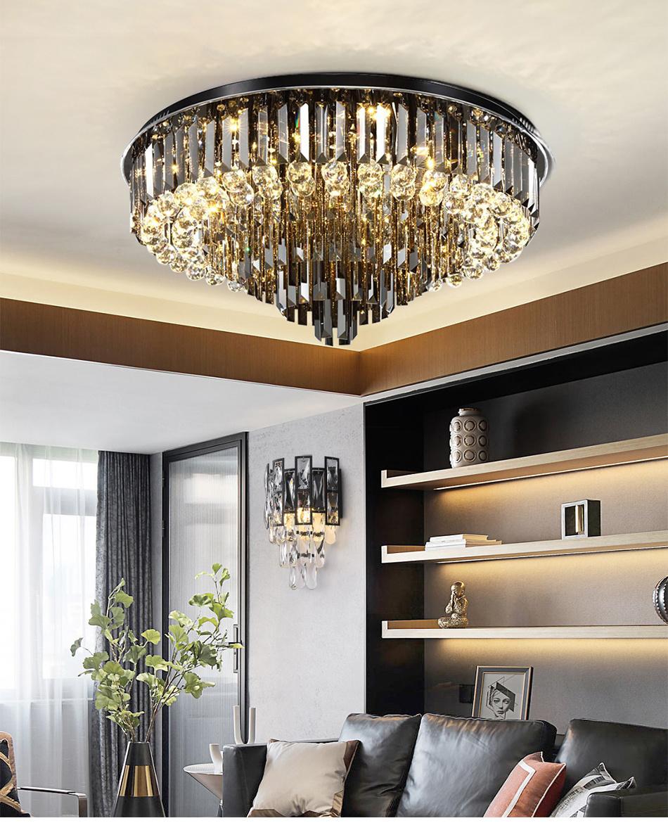 Luxury LED Ceiling Chandelier for Living Room Big Crystal Lamp Smoke Grey Crystal Ceiling Light (WH-CA-58)