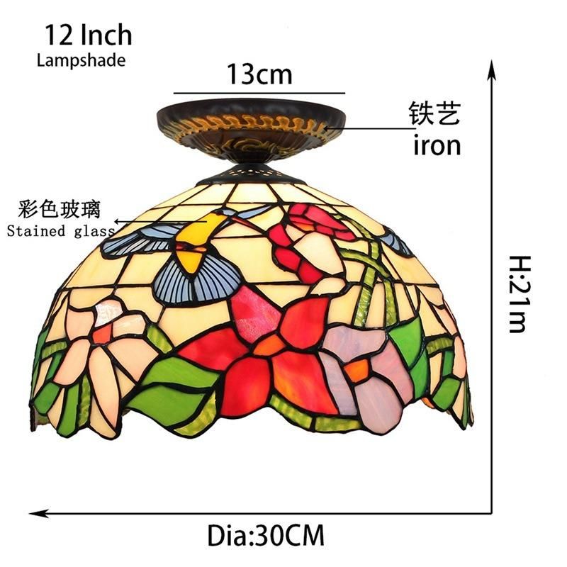 European Countryside Bird Tiffany Multi-Color Glass Restaurant Bedroom Corridor Glass Ceiling Light (WH-TA-23)