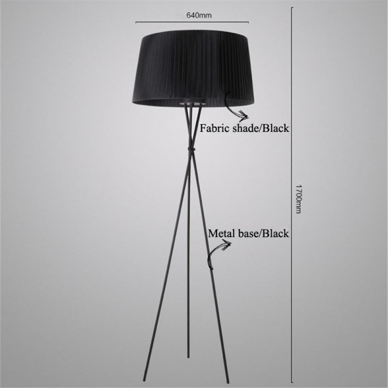 Modern Home Deco Luminaria Iron Tripod Fabric Lampshade Simple Standing Lamp Floor Light