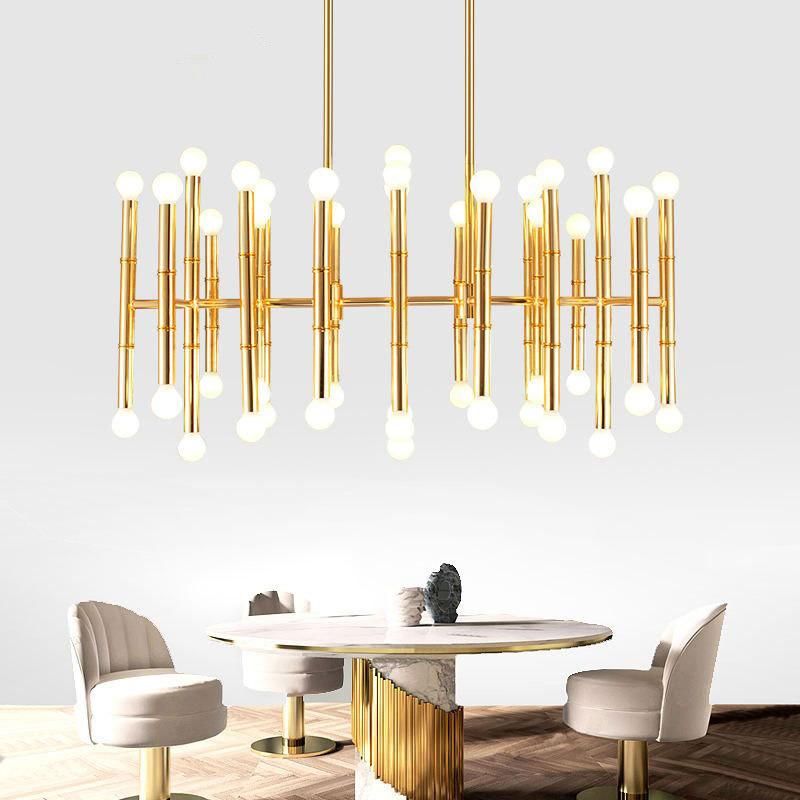 Modern Creative Villa Bar Counter Personality Oblong Round Bamboo Lighting Nordic Simple Living Room Restaurant Shop Chandelier