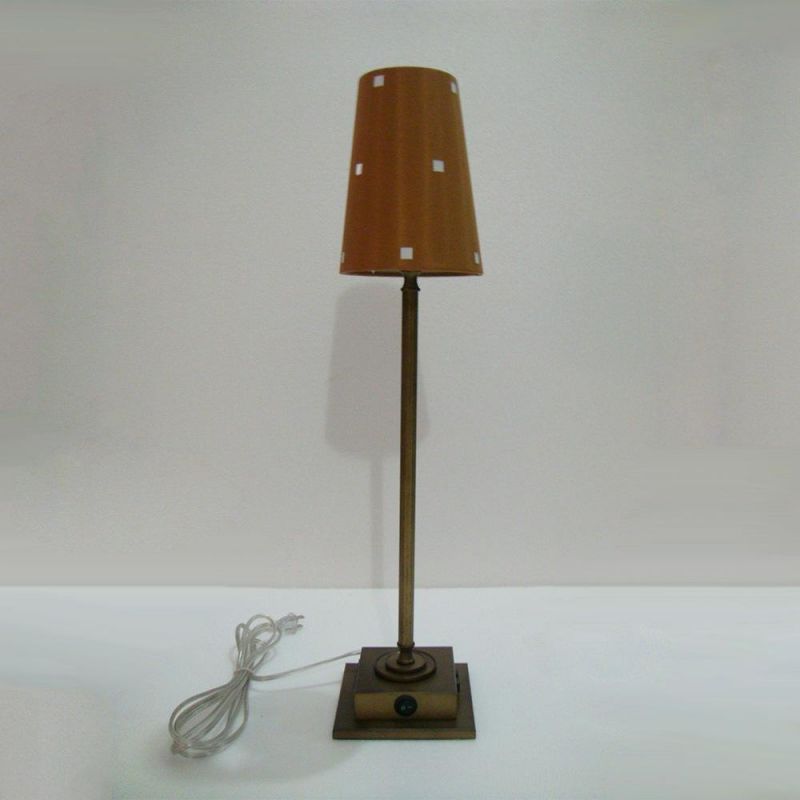 Metal Rod in Antique Brass Painted Finish and Antique Shade Table Lamp.