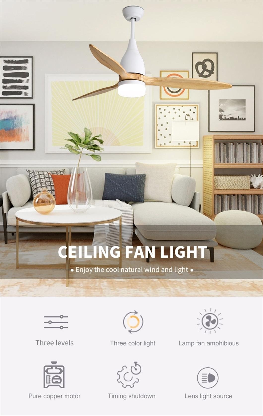 Smart Home Remote Control 3 Fan Speed 3 Blades Wood Bedroom Ceiling Fan LED Lighting