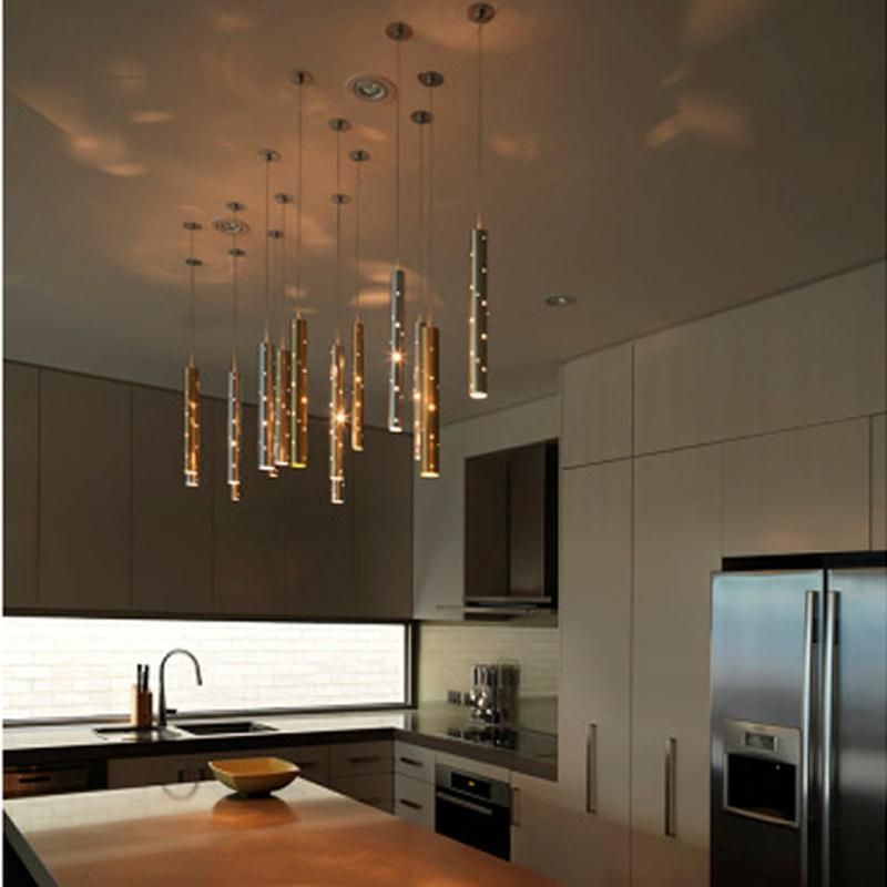 Simple Modern Stainless Steel Tube Living Room Dining Room Villa Staircase LED Chandelier Pendant Lighting