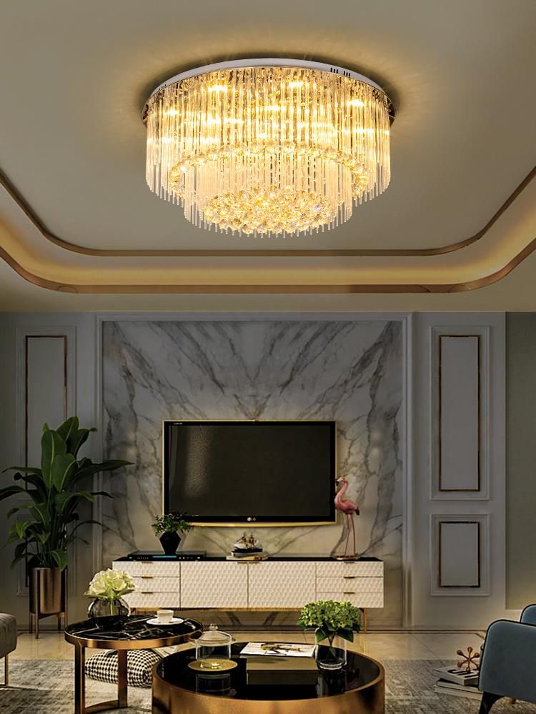 Crystal Lamp Round Living Room Lighting Atmosphere Room Modern LED Ceiling Lights Gold (WH-CA-87)