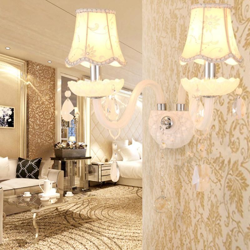 Modern Design LED Luxury Hanging K9 Crystal White Wall Lamps Bedroom Headboard Wall Sconce (WH-OR-162)